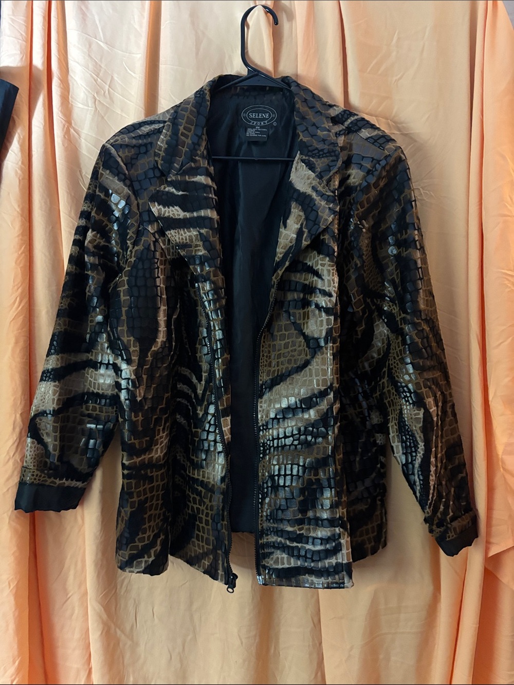 Selene Sport Black & Brown Animal-Print Faux Leather Jacket